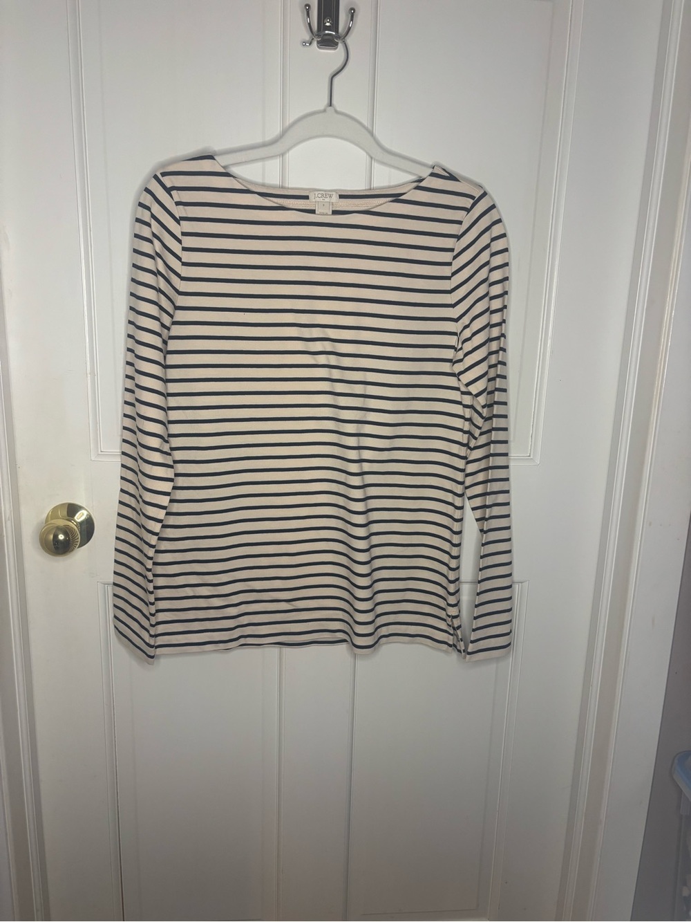 J.Crew Striped Long-Sleeve Boatneck Top - Navy and White size S